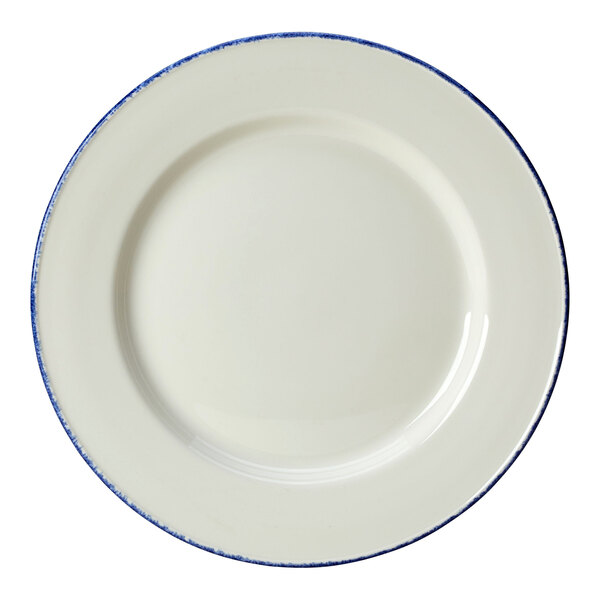 A white Steelite Performance chop plate with a blue circular edge.