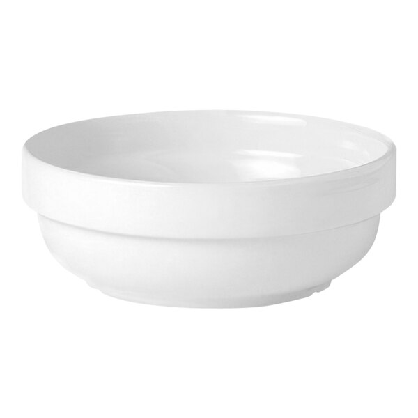 A stack of 12 white Steelite Performance Simplicity bowls.