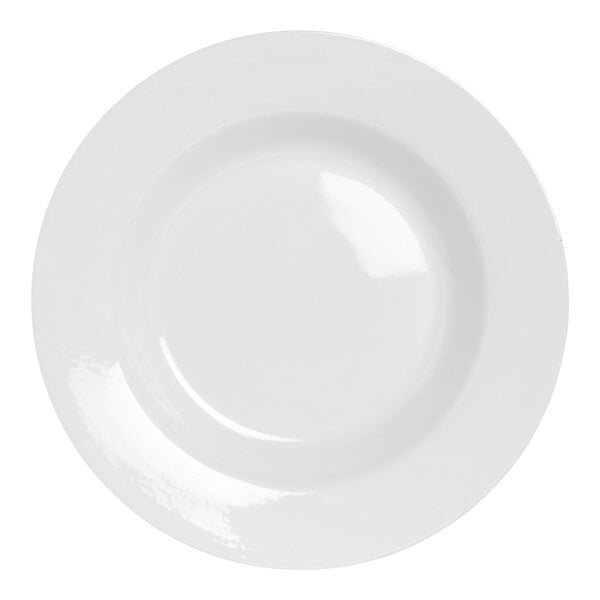 A close-up of a white Steelite Performance Simplicity pasta bowl with a white rim.