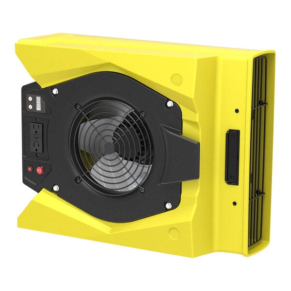 An AlorAir Zeus 900 yellow air blower with a black fan.
