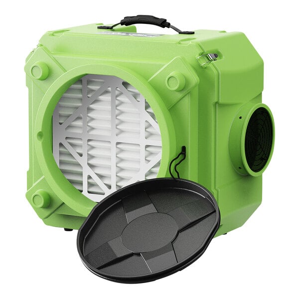 A green AlorAir CleanShield HEPA 550 air purifier in a box with a black lid.