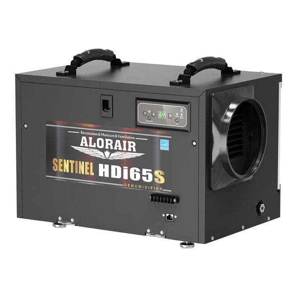 A black AlorAir commercial-grade dehumidifier with a vent.