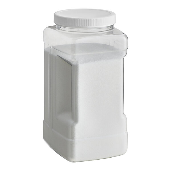 A white plastic container of Badia MSG powder with a white lid.