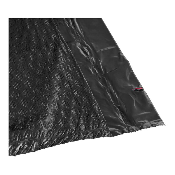 A Lavex black plastic trash bag with drawstrings on a white background.