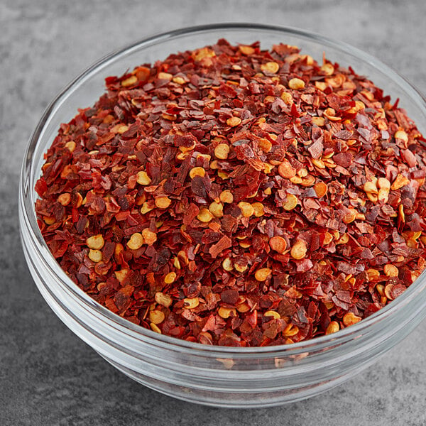 A bowl of Badia Crushed Red Pepper.