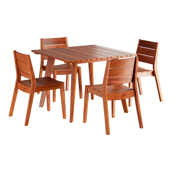 A Lancaster Table & Seating Virelli tigerwood table and chairs set.