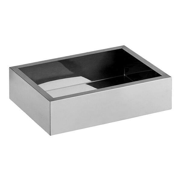 A rectangular silver stainless steel shelf.