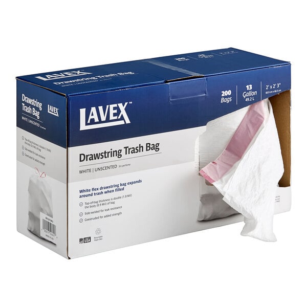 A box with a white Lavex trash bag inside.