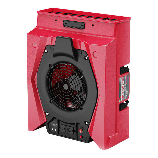 An AlorAir Zeus 900 red variable-speed air mover, a red and black electronic device.