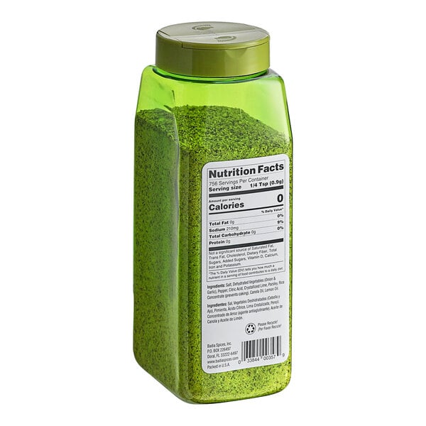 A green plastic container of Badia Lime Pepper with a white label.