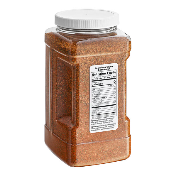 A container of Badia Cajun-Style Seasoning with a white label.