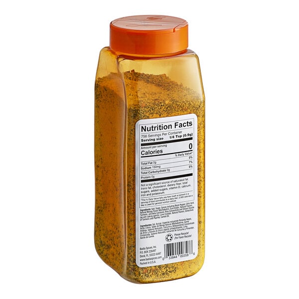 A plastic container of Badia Mango Pepper with a label.