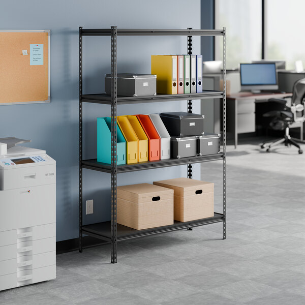 Lavex 18" x 48" Black Z-Beam Laminate Shelf for 4-Shelf Boltless Shelving Units - 4/Case