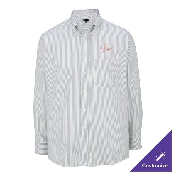Edwards 1077 Men's Customizable Gray Stripe Long Sleeve Wrinkle-Resistant Easy-Care Oxford Dress Shirt with Soil Release
