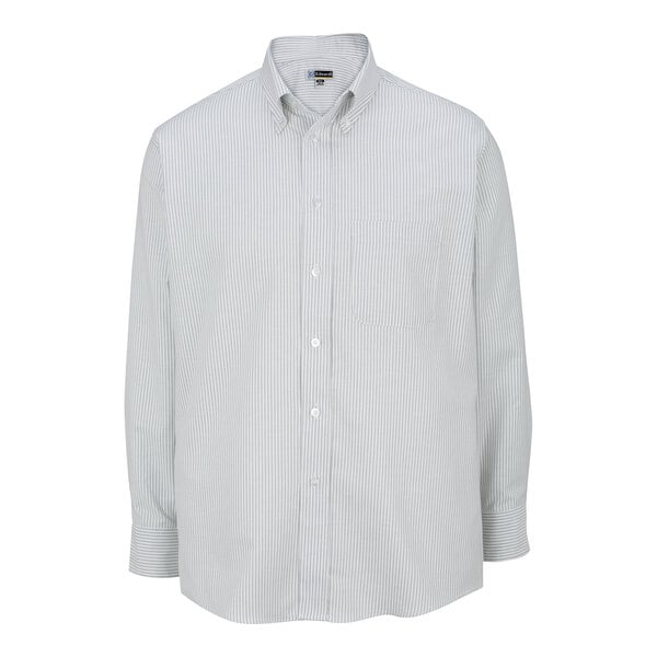 Edwards 1077 Men's Customizable Gray Stripe Long Sleeve Wrinkle-Resistant Easy-Care Oxford Dress Shirt with Soil Release - XL
