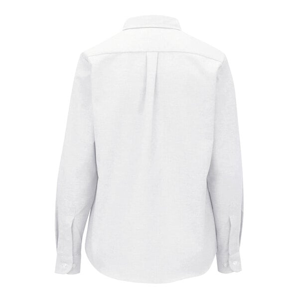 A white Edwards women's Oxford dress shirt with long sleeves and a button up collar.