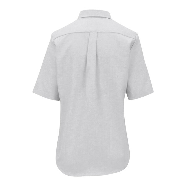A light gray women's short sleeve oxford dress shirt in XL size, shown from the back.