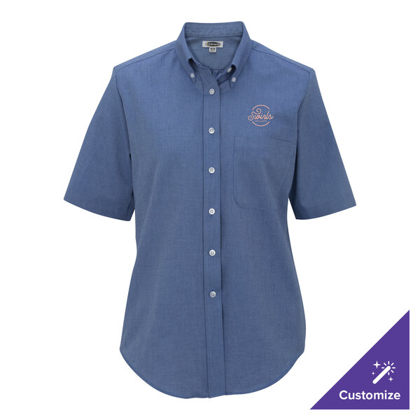 Edwards 5027 Women's Customizable French Blue Short Sleeve Wrinkle-Resistant Easy-Care Oxford Dress Shirt with Soil Release - XXS