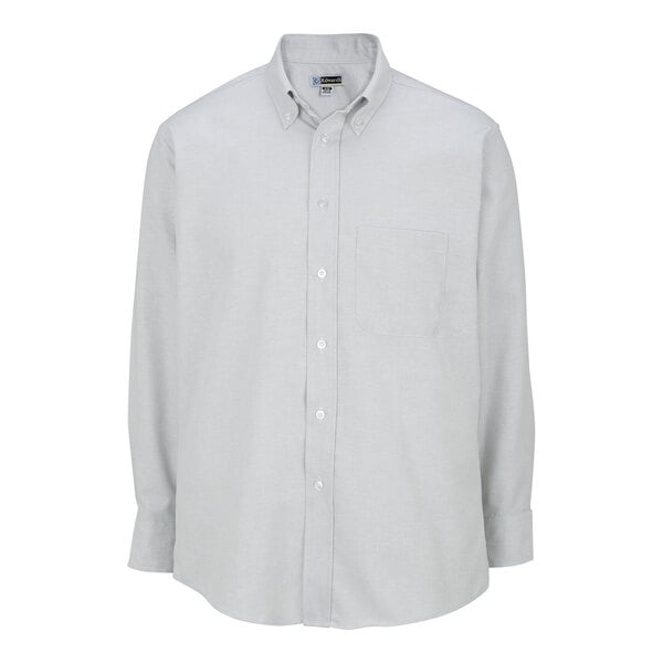 Edwards 1077 Men's Customizable Light Gray Long Sleeve Wrinkle-Resistant Easy-Care Oxford Dress Shirt with Soil Release - XL
