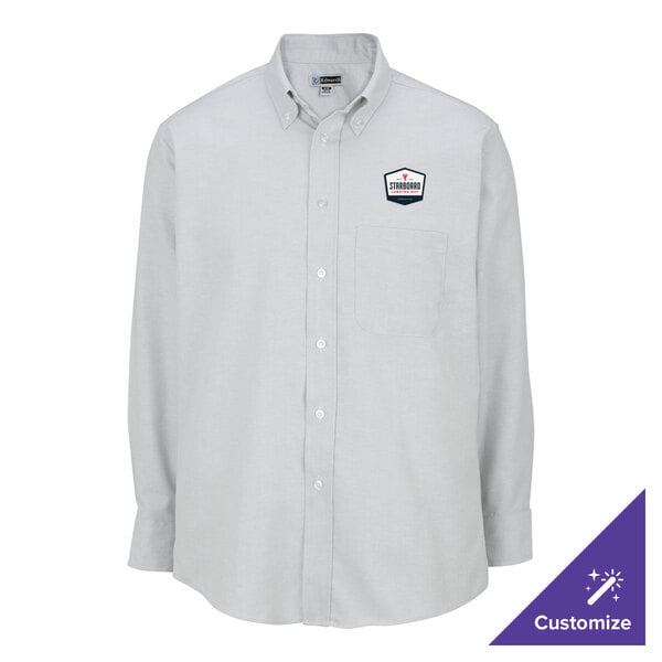 Edwards 1077 Men's Customizable Light Gray Long Sleeve Wrinkle-Resistant Easy-Care Oxford Dress Shirt with Soil Release - XL