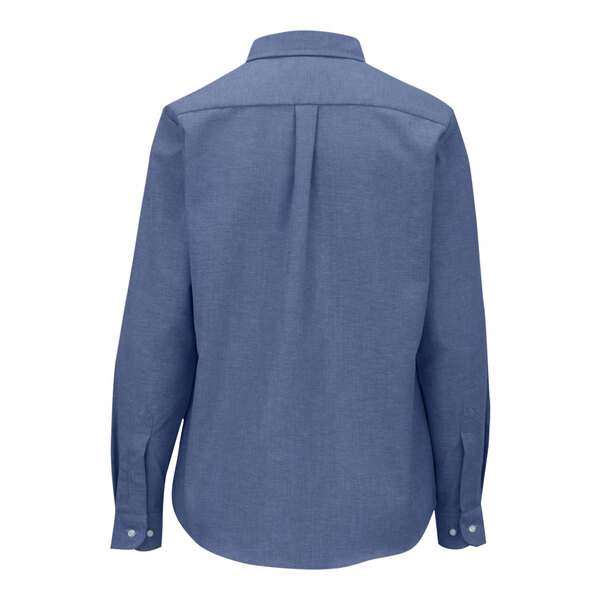 A back view of a Edwards Women's French Blue Oxford Dress Shirt with buttons.