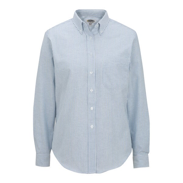 A blue and white striped long sleeve Edwards Oxford dress shirt.