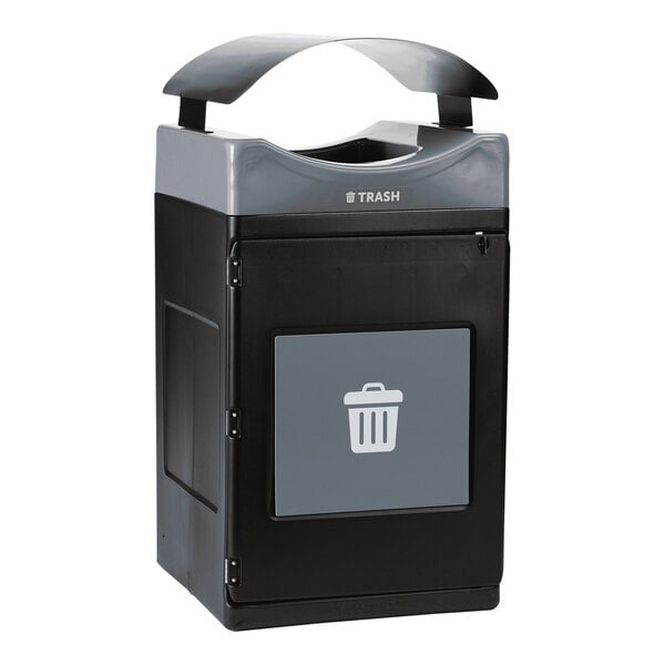 A grey Commercial Zone Avante multi-stream trash bin with a canopy top.