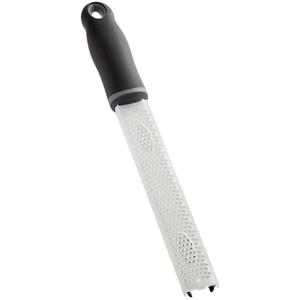 A Choice stainless steel zester with a black handle.