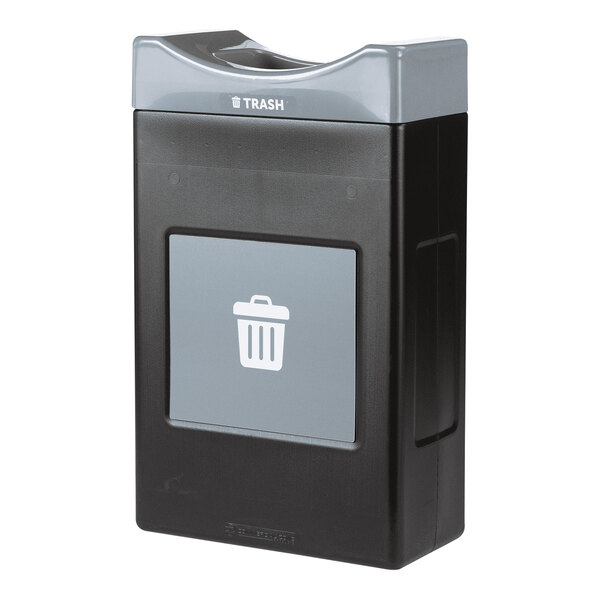A black rectangular Commercial Zone Avante trash bin with a grey lid.