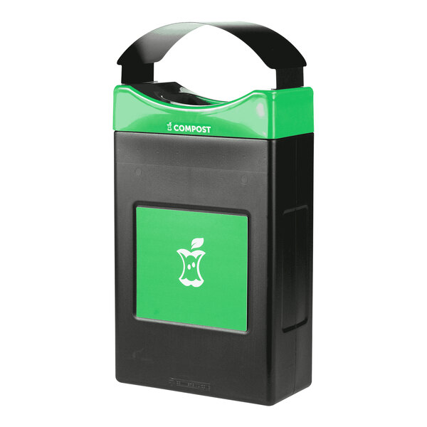 A green and black Commercial Zone Avante compost bin with a green canopy lid.