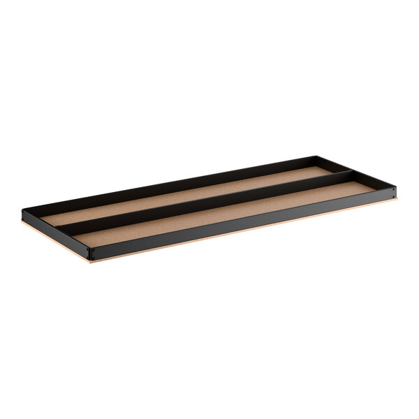 A set of black heavy-duty beam particleboard shelves designed for 24" x 60" 5-shelf boltless shelving units.