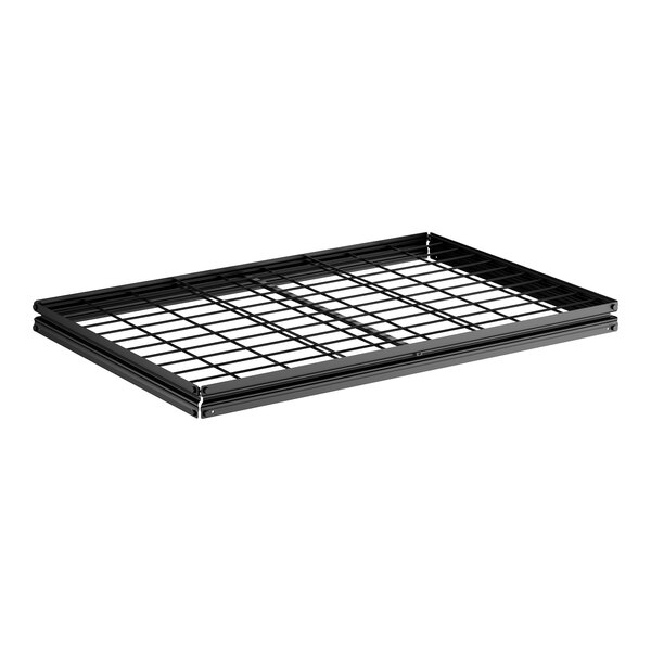 A rectangular black wire shelf designed for use with 4-shelf boltless shelving units.