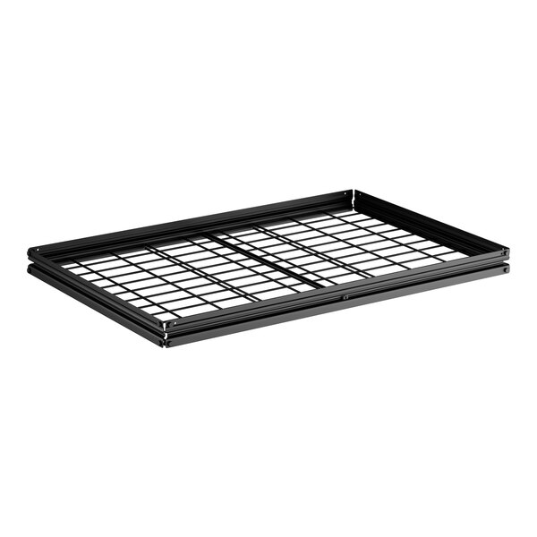 A black wire shelf with a rectangular grid design, designed for use with 24" x 36" boltless shelving units.