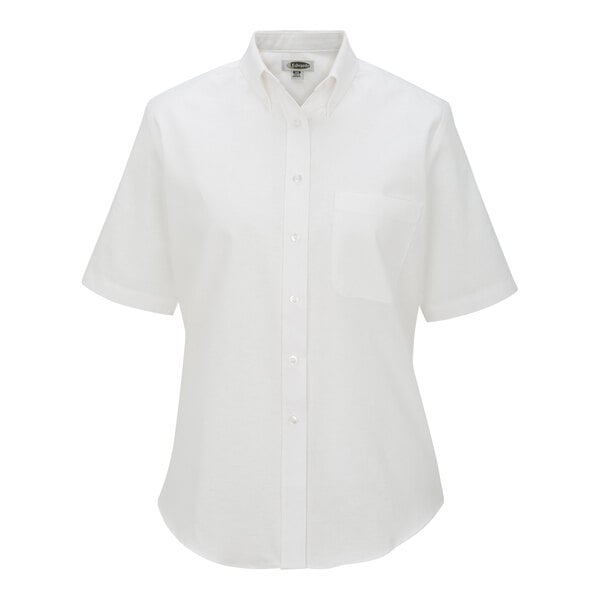 A white Edwards women's short sleeve oxford dress shirt with a pocket.