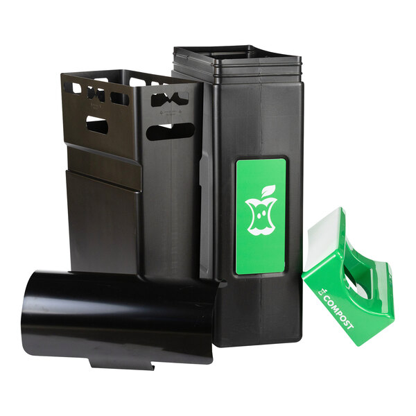 A black rectangular container with a green canopy top.