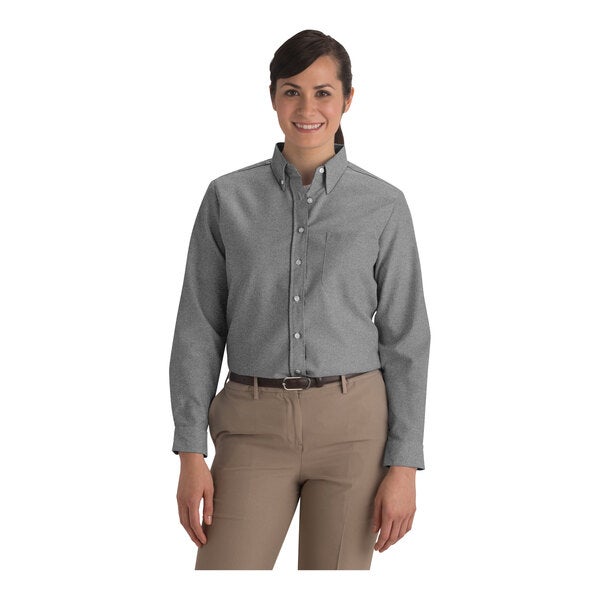A women's gray and black long sleeve button-up oxford dress shirt in size XL.
