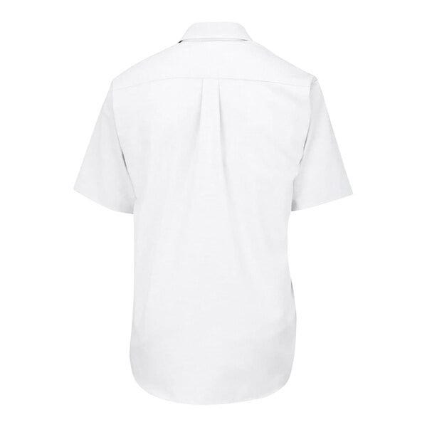 A back view of a white Edwards short sleeve oxford dress shirt with a collar.