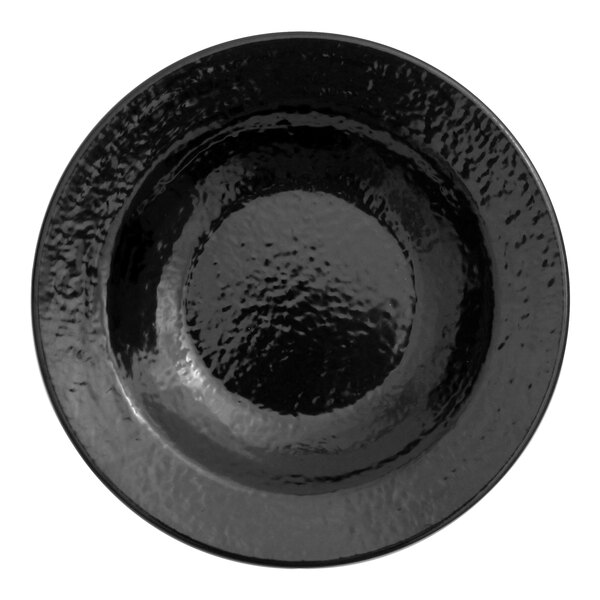 A black Elite Global Solutions melamine pasta/soup bowl with a textured surface and black rim.