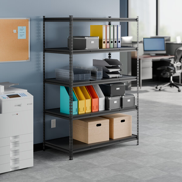 Lavex 24" x 48" Black Z-Beam Laminate Shelf for 5-Shelf Boltless Shelving Units - 5/Case