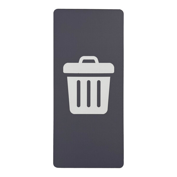 A gray styrene small trash door panel with a white trash can symbol, designed for Avante modular containers.