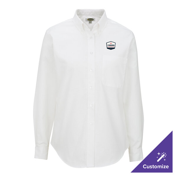 Edwards 5077 Women's Customizable White Long Sleeve Wrinkle-Resistant Easy-Care Oxford Dress Shirt with Soil Release - Extra Large