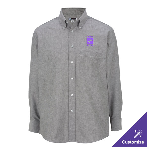 Edwards 1077 Men's Customizable Gray / Black Long Sleeve Wrinkle-Resistant Easy-Care Oxford Dress Shirt with Soil Release - 4X