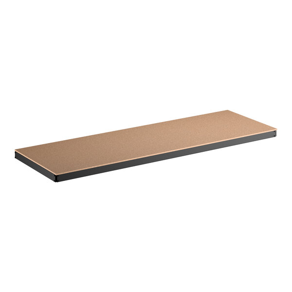 A rectangular particleboard shelf with a black edge, designed for heavy-duty boltless shelving units.