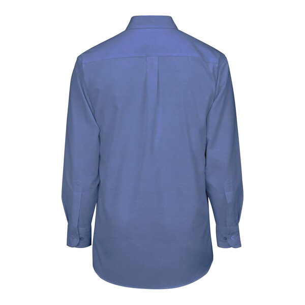 A back view of a French blue Edwards men's long sleeve Oxford dress shirt with a button up.