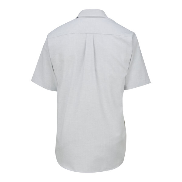 A light gray men's short sleeve oxford dress shirt in an extra-large tall size, shown from the back.