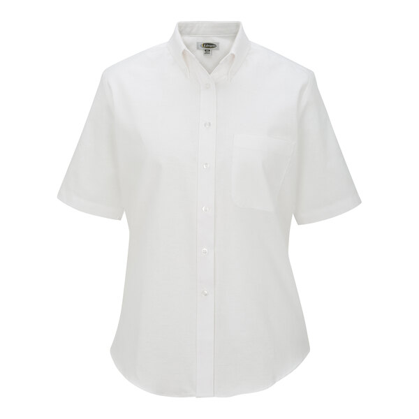 A white Edwards women's short sleeve oxford dress shirt with a pocket.