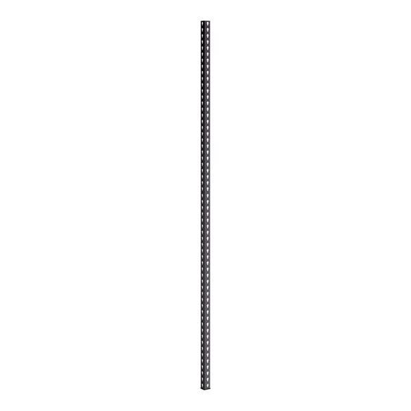 An 84-inch black heavy-duty steel upright designed for use with boltless shelving units.