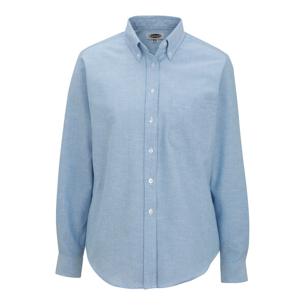 A blue Edwards women's long sleeve oxford shirt.