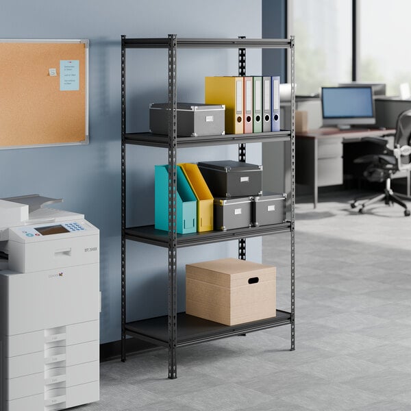 Lavex 18" x 36" Black Z-Beam Laminate Shelf for 4-Shelf Boltless Shelving Units - 4/Case