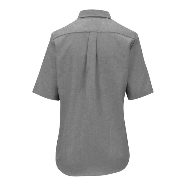 A back view of a Edwards women's grey short sleeve Oxford dress shirt.